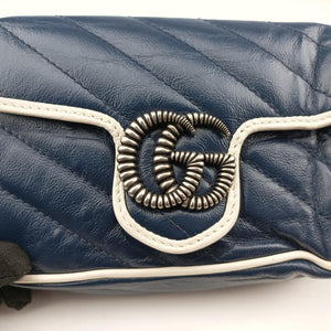 Pre-owned Gucci GG Marmont White×blue Leather 574969 shoulderbag | stylenewstar
