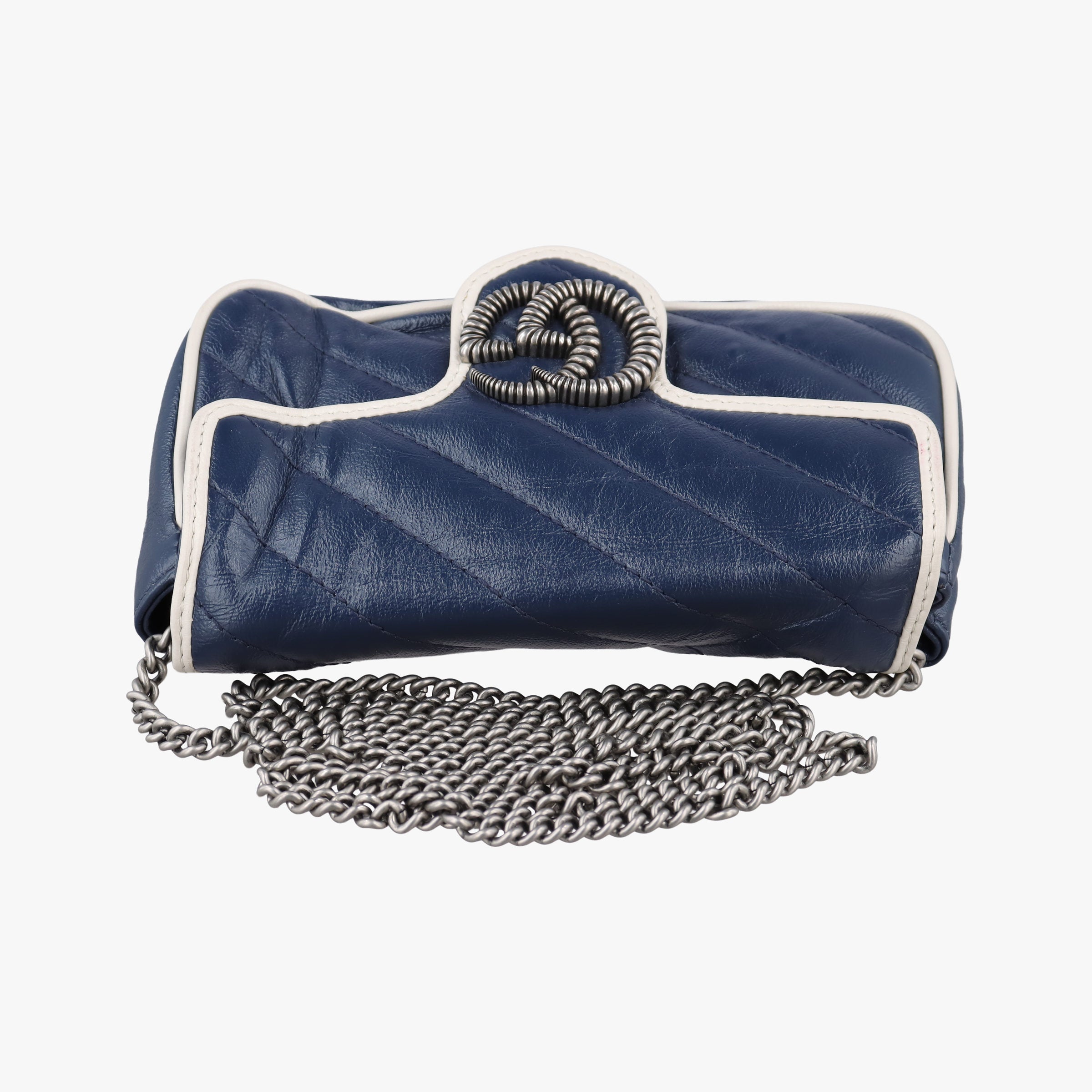 Pre-owned Gucci GG Marmont White×blue Leather 574969 shoulderbag | stylenewstar