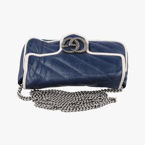 Pre-owned Gucci GG Marmont White×blue Leather 574969 shoulderbag | stylenewstar
