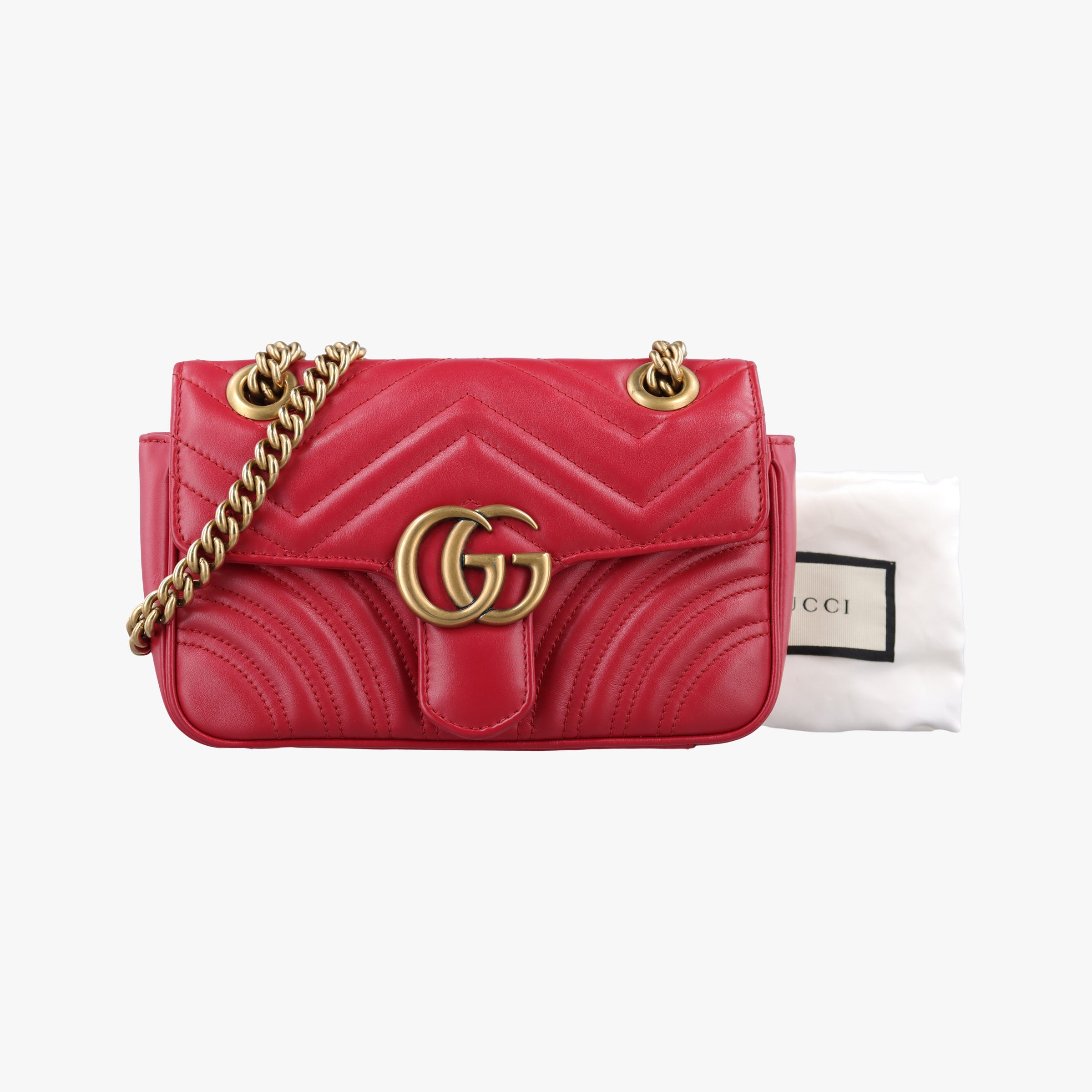 Pre-owned Gucci GG Marmont Red Leather 446744 shoulderbag | stylenewstar