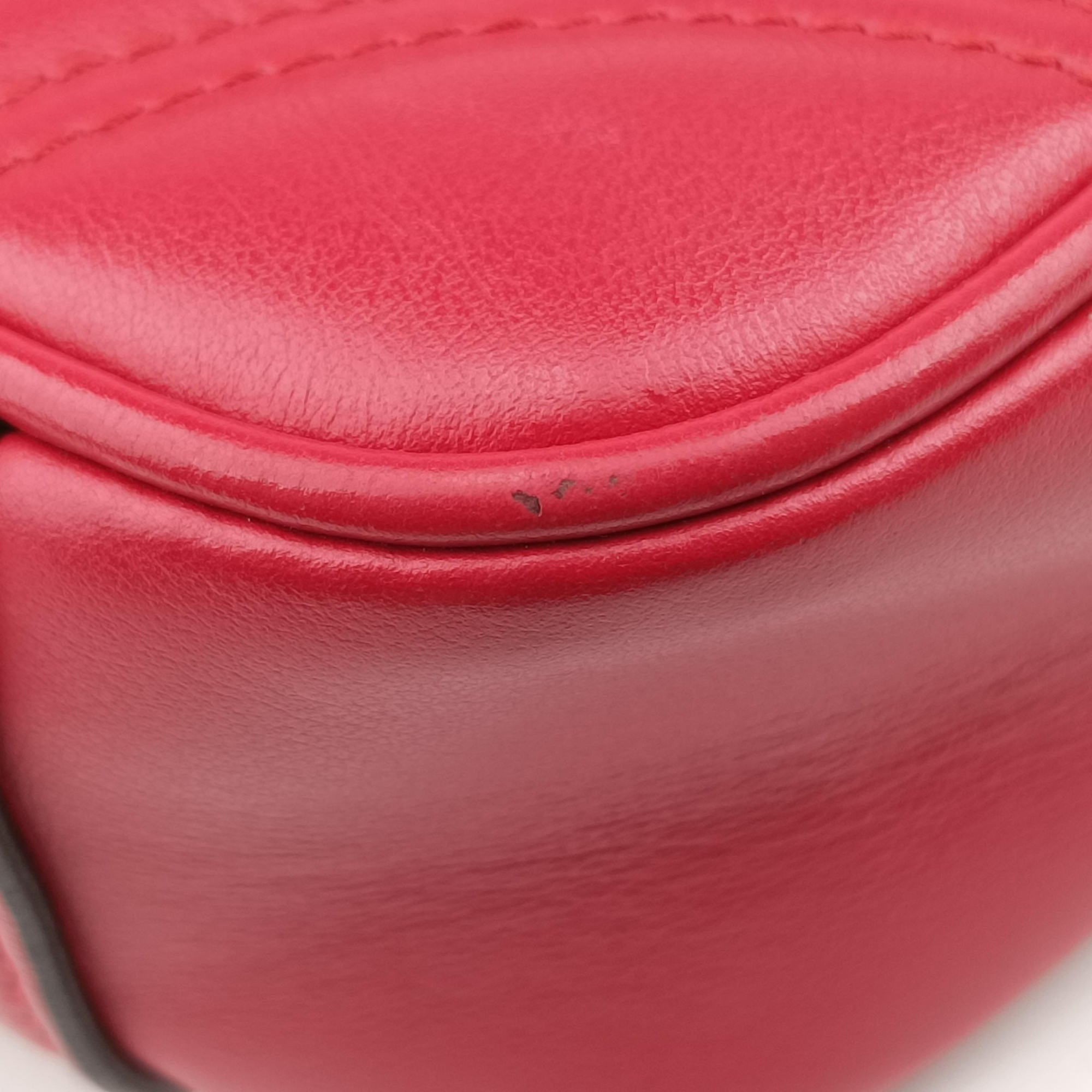 Pre-owned Gucci GG Marmont Red Leather 446744 shoulderbag | stylenewstar