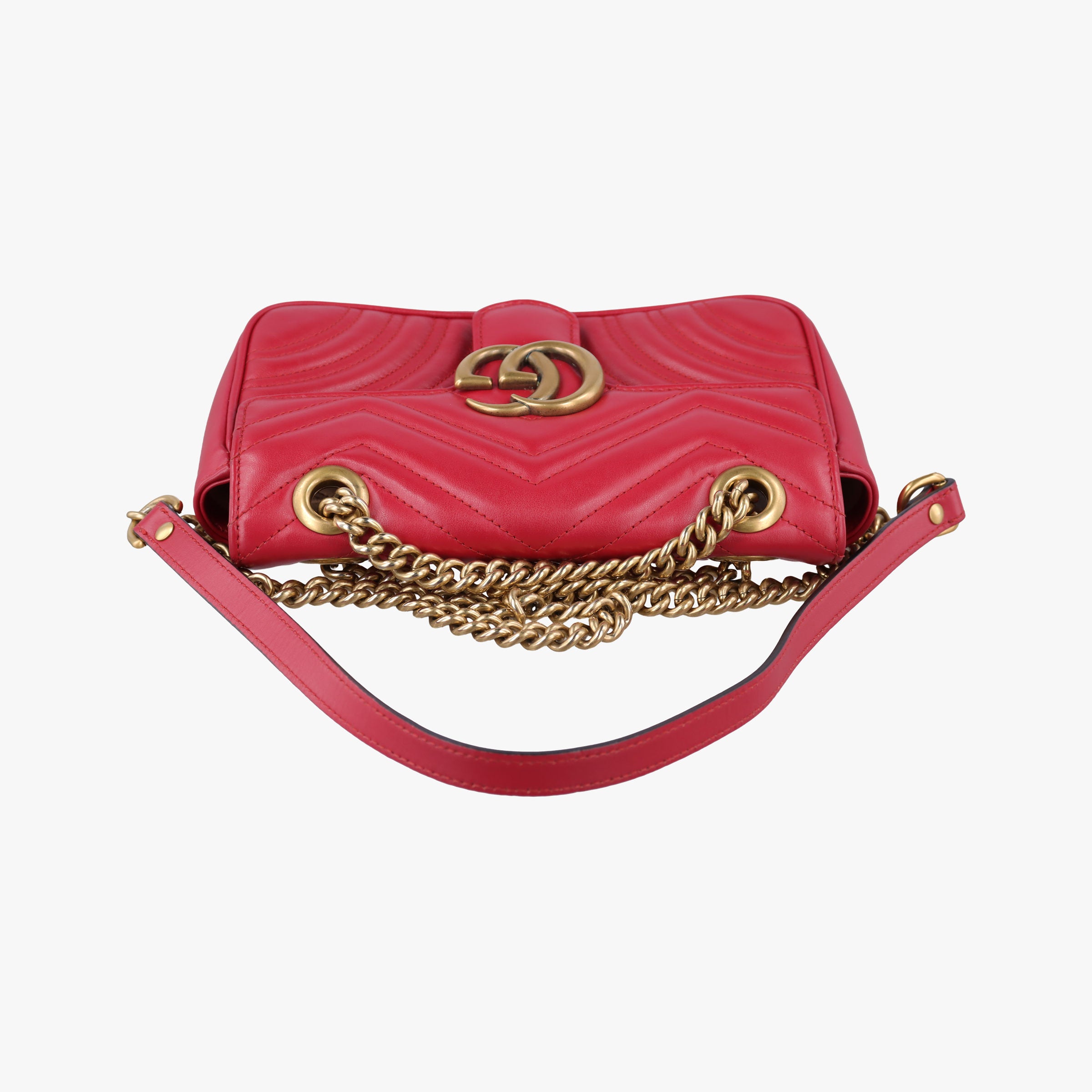 Pre-owned Gucci GG Marmont Red Leather 446744 shoulderbag | stylenewstar