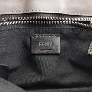 Pre-owned Fendi FF Logo Baguette slim Grey Leather 7M0295 shoulderbag | stylenewstar
