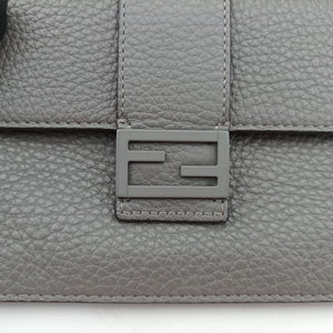 Pre-owned Fendi FF Logo Baguette slim Grey Leather 7M0295 shoulderbag | stylenewstar