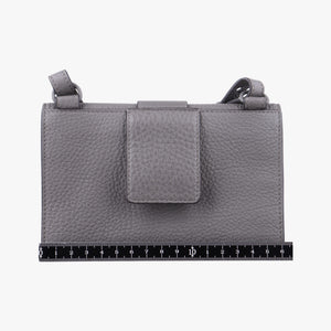 Pre-owned Fendi FF Logo Baguette slim Grey Leather 7M0295 shoulderbag | stylenewstar