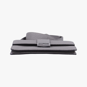 Pre-owned Fendi FF Logo Baguette slim Grey Leather 7M0295 shoulderbag | stylenewstar