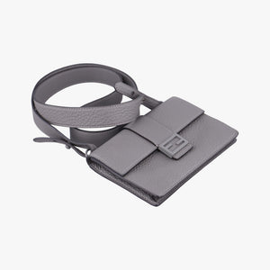 Pre-owned Fendi FF Logo Baguette slim Grey Leather 7M0295 shoulderbag | stylenewstar