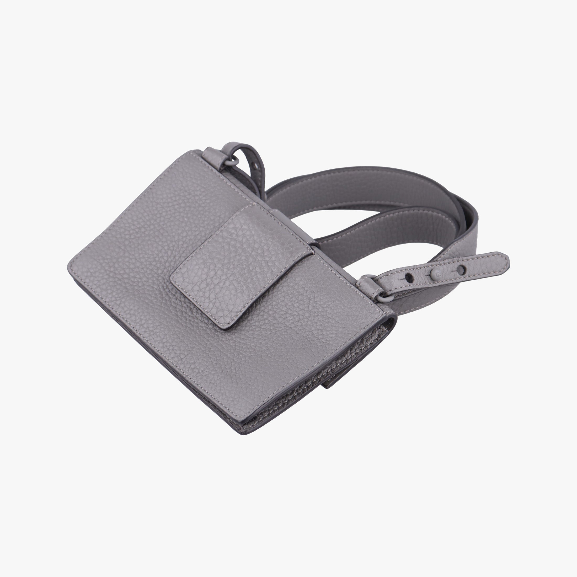 Pre-owned Fendi FF Logo Baguette slim Grey Leather 7M0295 shoulderbag | stylenewstar