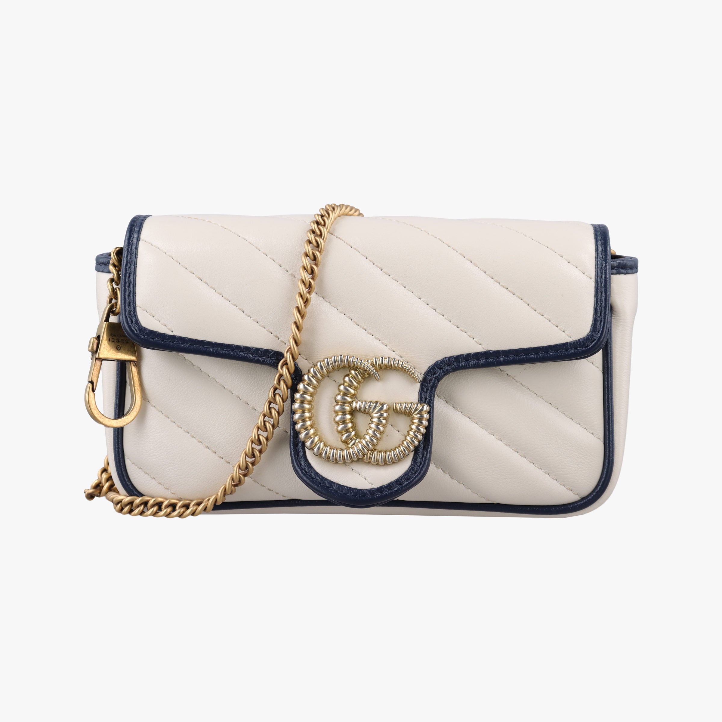 Pre-owned Gucci GG Marmont White×navy Leather 574969 shoulderbag | stylenewstar