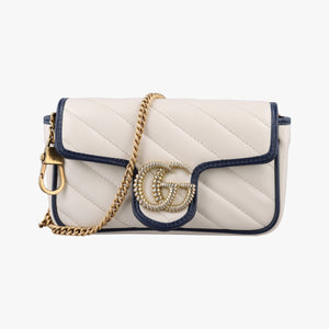 Pre-owned Gucci GG Marmont White×navy Leather 574969 shoulderbag | stylenewstar
