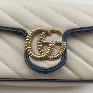 Pre-owned Gucci GG Marmont White×navy Leather 574969 shoulderbag | stylenewstar
