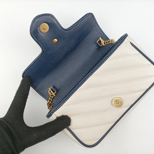 Pre-owned Gucci GG Marmont White×navy Leather 574969 shoulderbag | stylenewstar