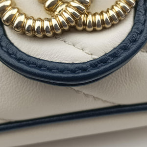 Pre-owned Gucci GG Marmont White×navy Leather 574969 shoulderbag | stylenewstar
