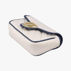 Pre-owned Gucci GG Marmont White×navy Leather 574969 shoulderbag | stylenewstar
