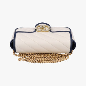 Pre-owned Gucci GG Marmont White×navy Leather 574969 shoulderbag | stylenewstar