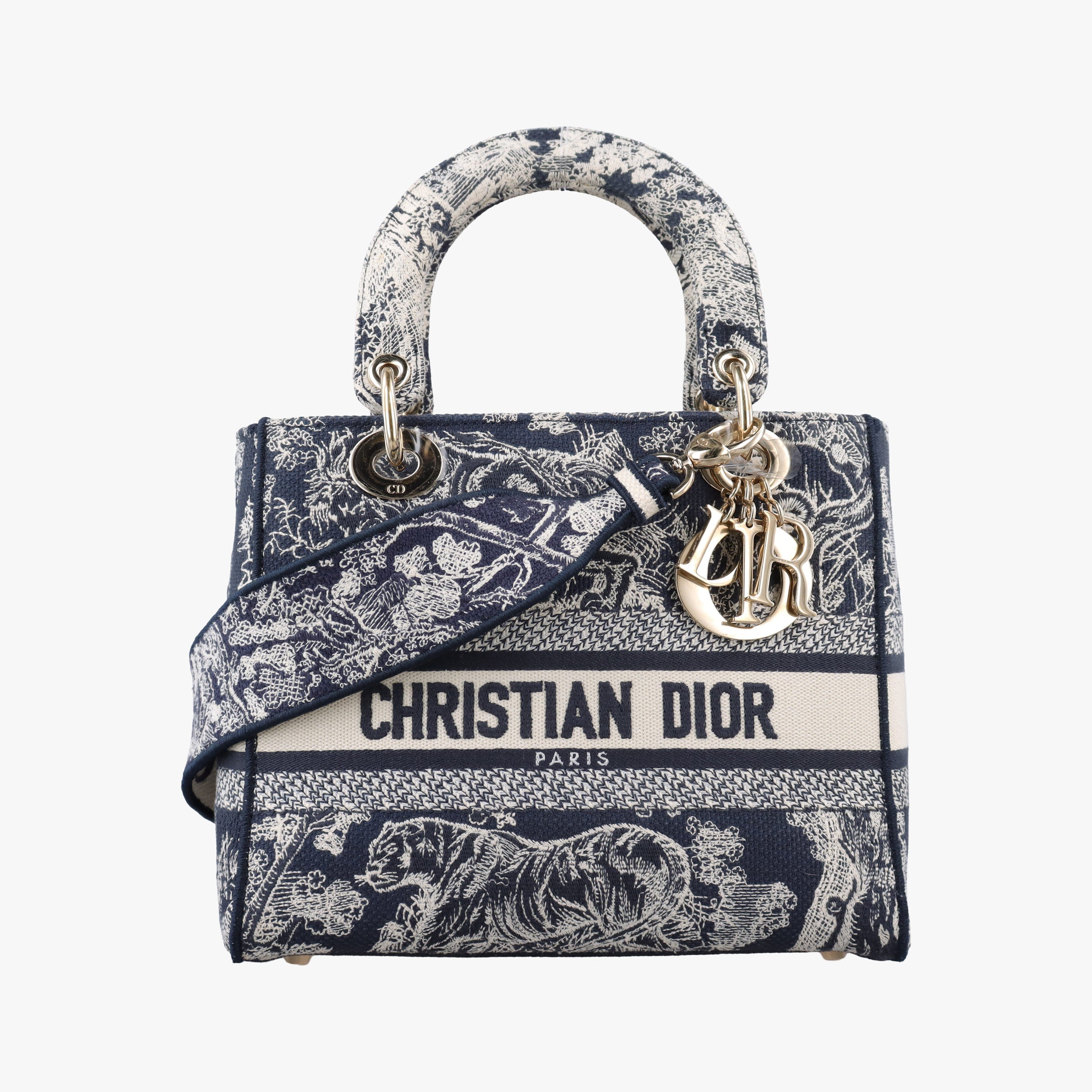Vintage Christian Dior D-Lite Medium Royaume Navy Jacquard  shoulderbag | stylenewstar
