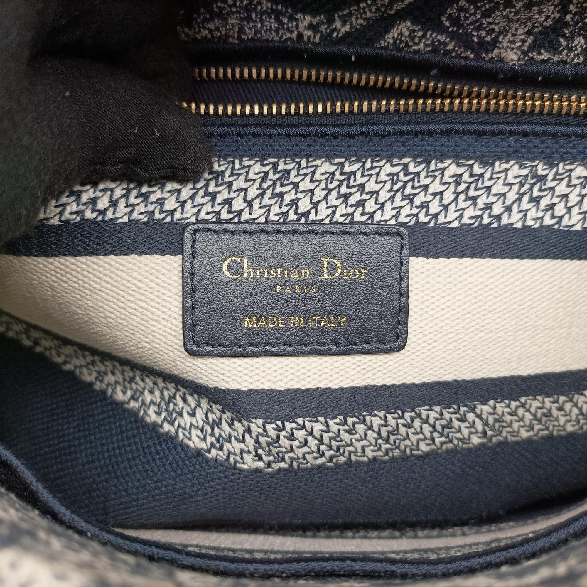 Vintage Christian Dior D-Lite Medium Royaume Navy Jacquard  shoulderbag | stylenewstar