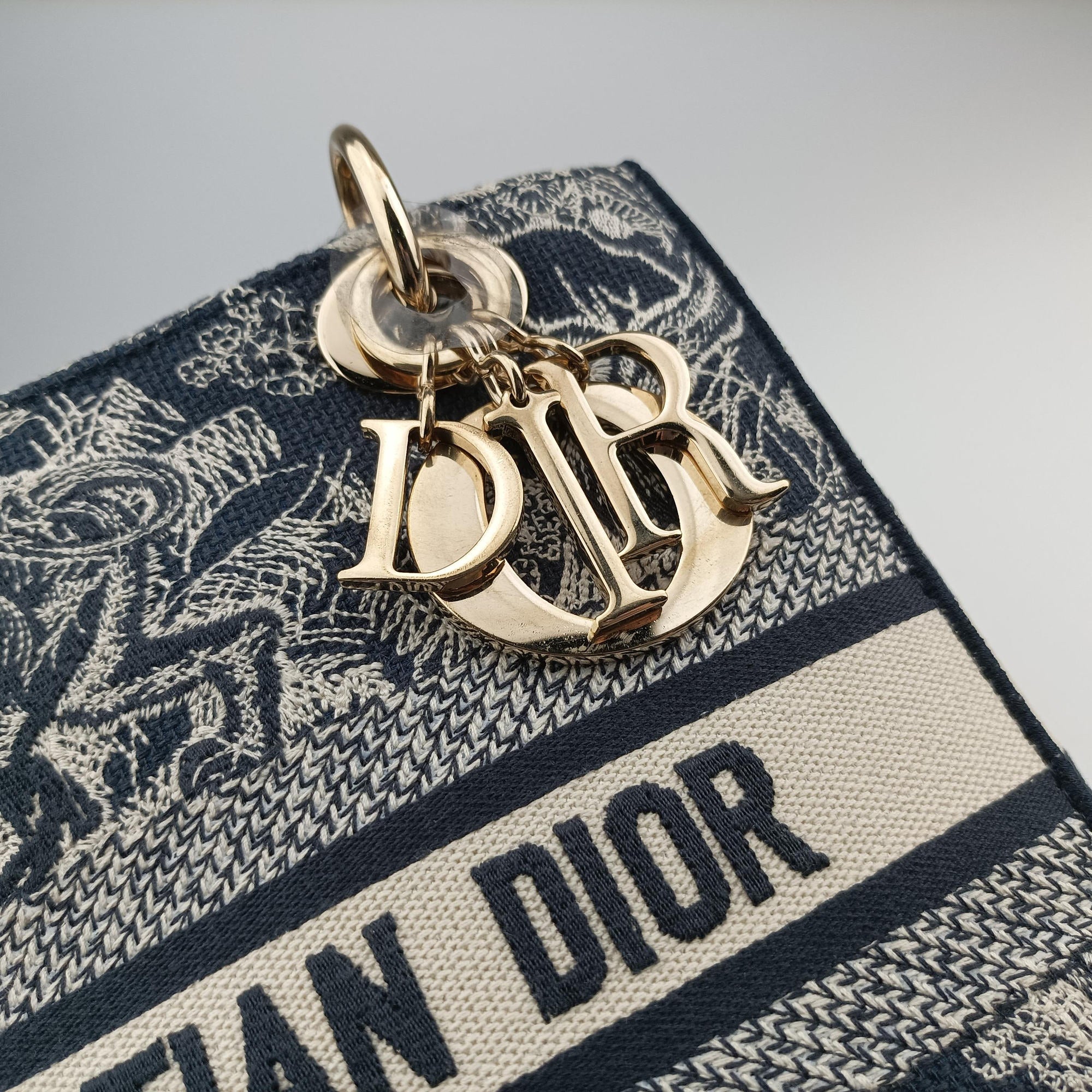 Vintage Christian Dior D-Lite Medium Royaume Navy Jacquard  shoulderbag | stylenewstar