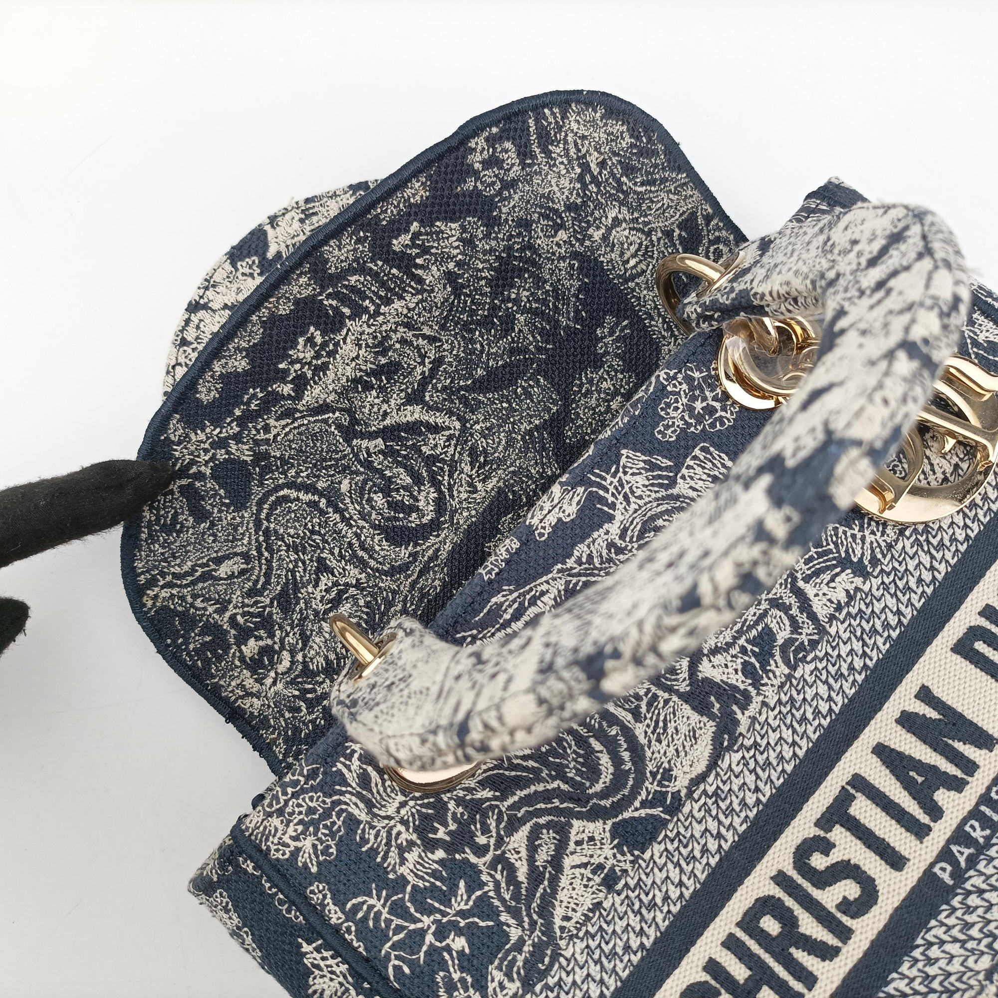 Vintage Christian Dior D-Lite Medium Royaume Navy Jacquard  shoulderbag | stylenewstar