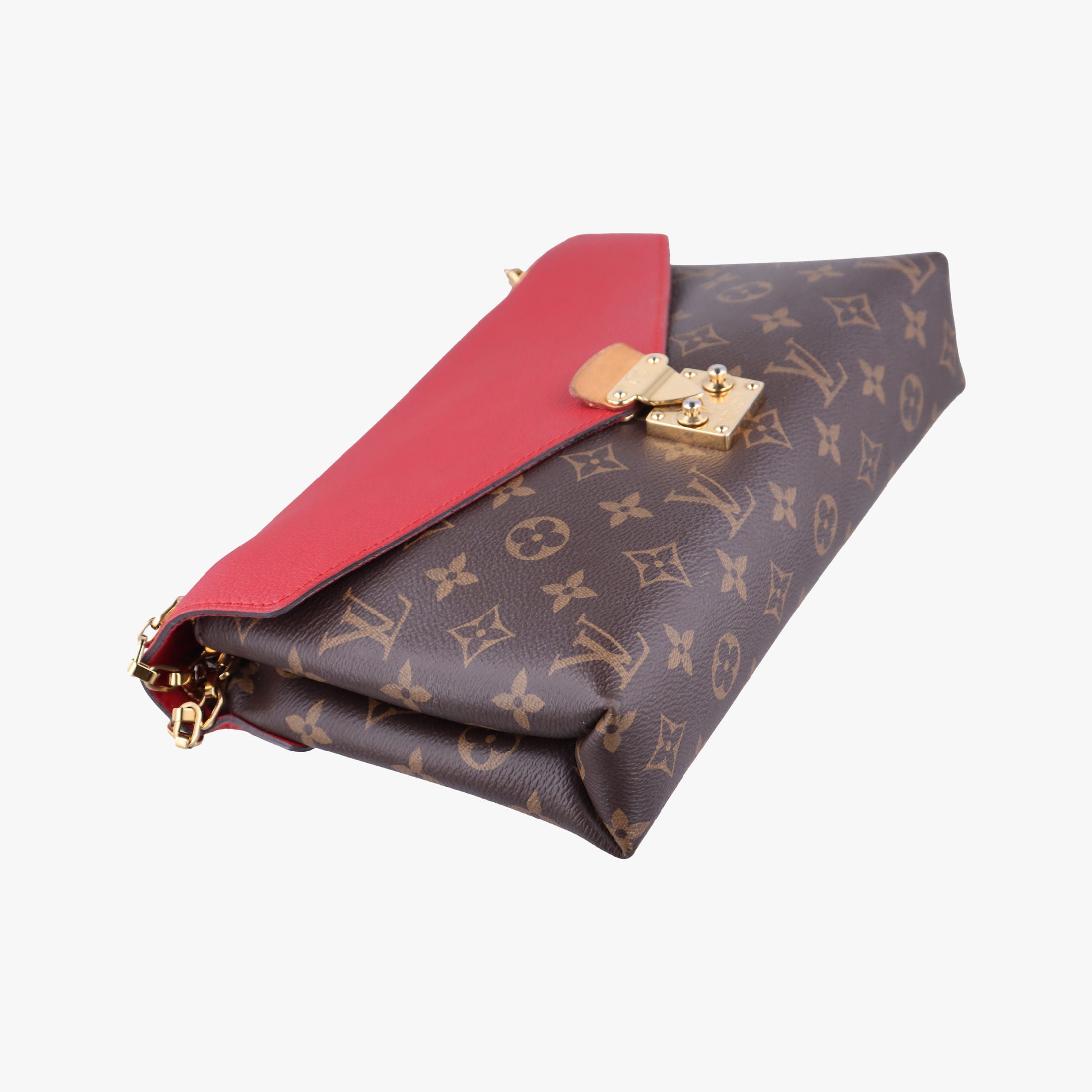 Secondhand Louis Vuitton PALLAS Chain Brown×CERISE Monogram Canvas×calf leather M41201 shoulderbag | stylenewstar