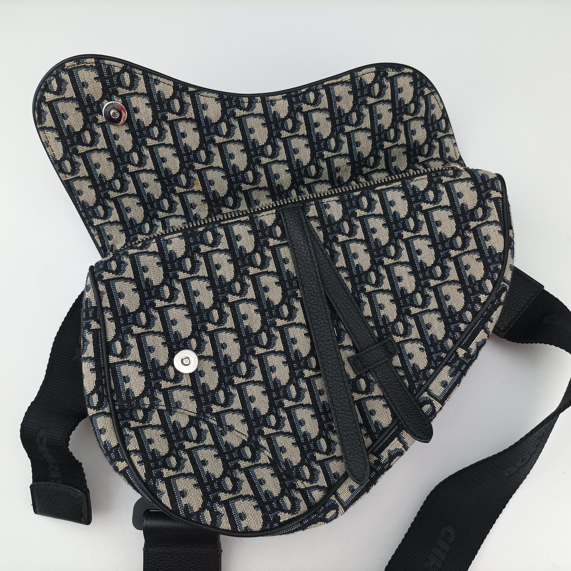 Secondhand Christian Dior Saddlebags Gray×Navy×Black Jacquard×Leather  shoulderbag | stylenewstar