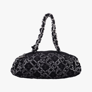Vintage Chanel Interlocking CC Chain Motif Black Cotton Canvas interwoven A29996 shoulderbag | stylenewstar
