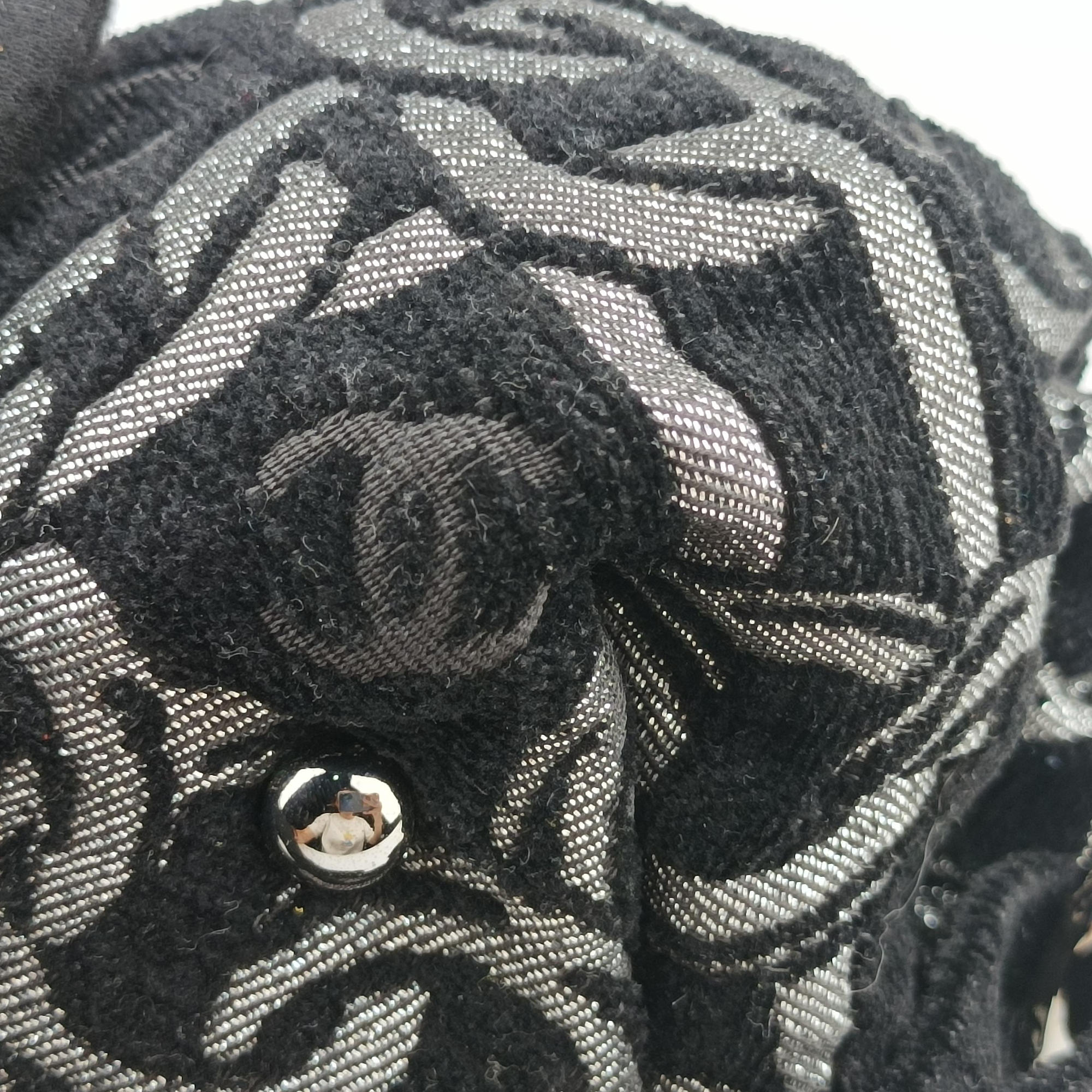 Vintage Chanel Interlocking CC Chain Motif Black Cotton Canvas interwoven A29996 shoulderbag | stylenewstar