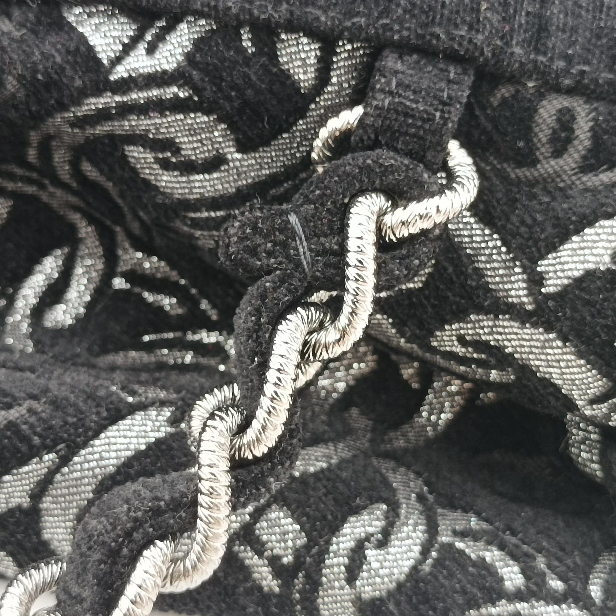 Vintage Chanel Interlocking CC Chain Motif Black Cotton Canvas interwoven A29996 shoulderbag | stylenewstar