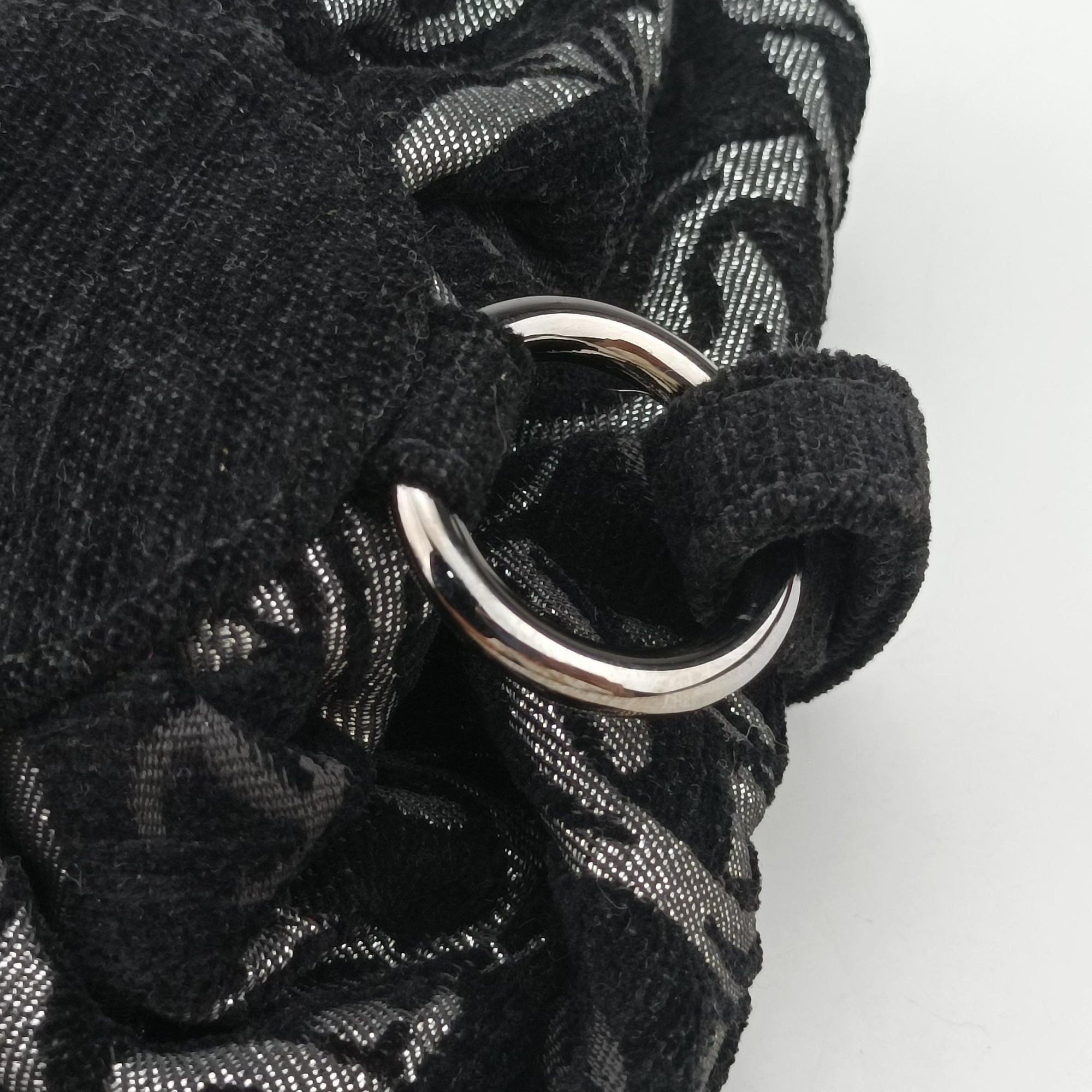 Vintage Chanel Interlocking CC Chain Motif Black Cotton Canvas interwoven A29996 shoulderbag | stylenewstar