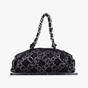 Vintage Chanel Interlocking CC Chain Motif Black Cotton Canvas interwoven A29996 shoulderbag | stylenewstar