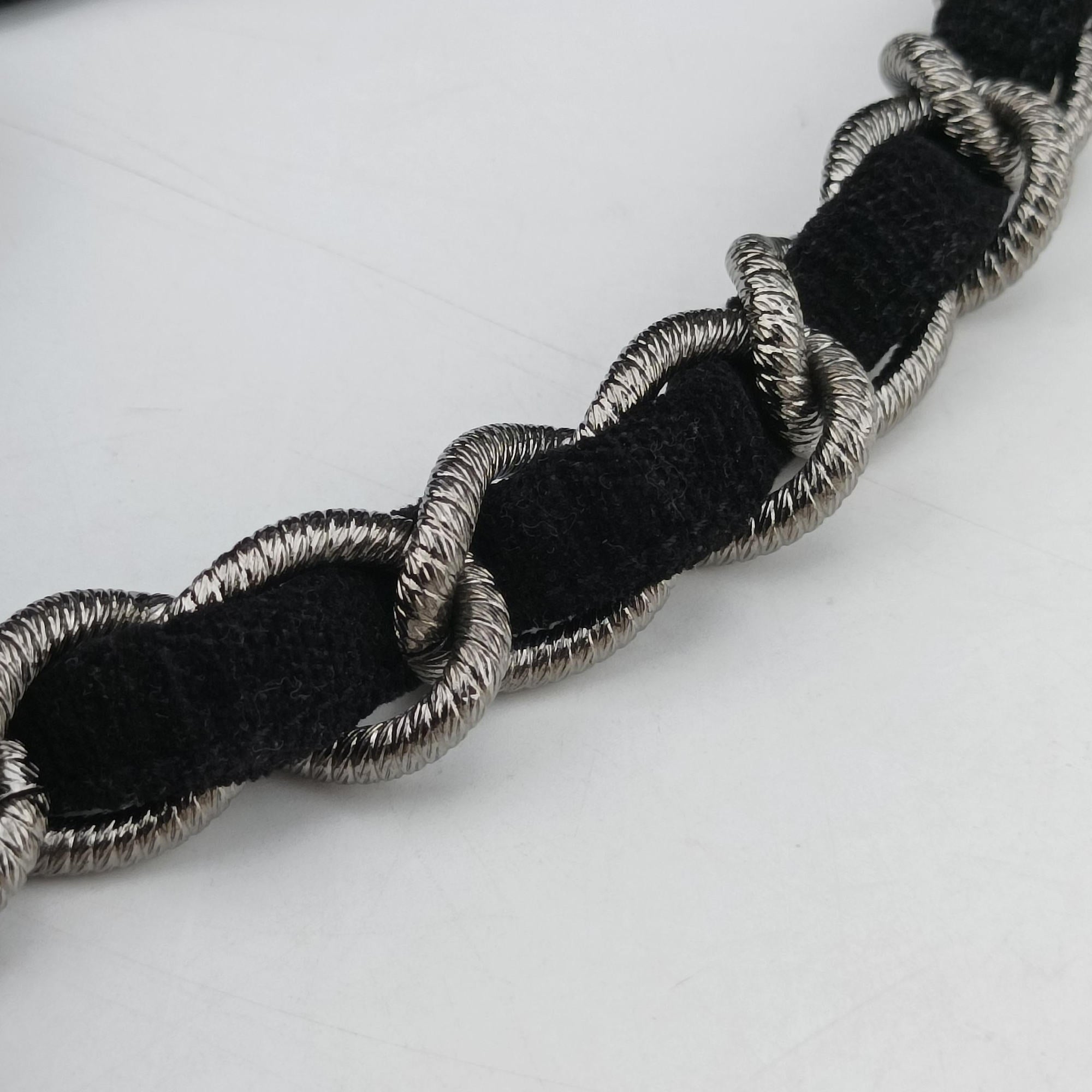 Vintage Chanel Interlocking CC Chain Motif Black Cotton Canvas interwoven A29996 shoulderbag | stylenewstar