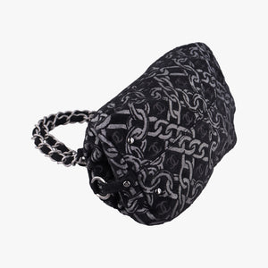 Vintage Chanel Interlocking CC Chain Motif Black Cotton Canvas interwoven A29996 shoulderbag | stylenewstar