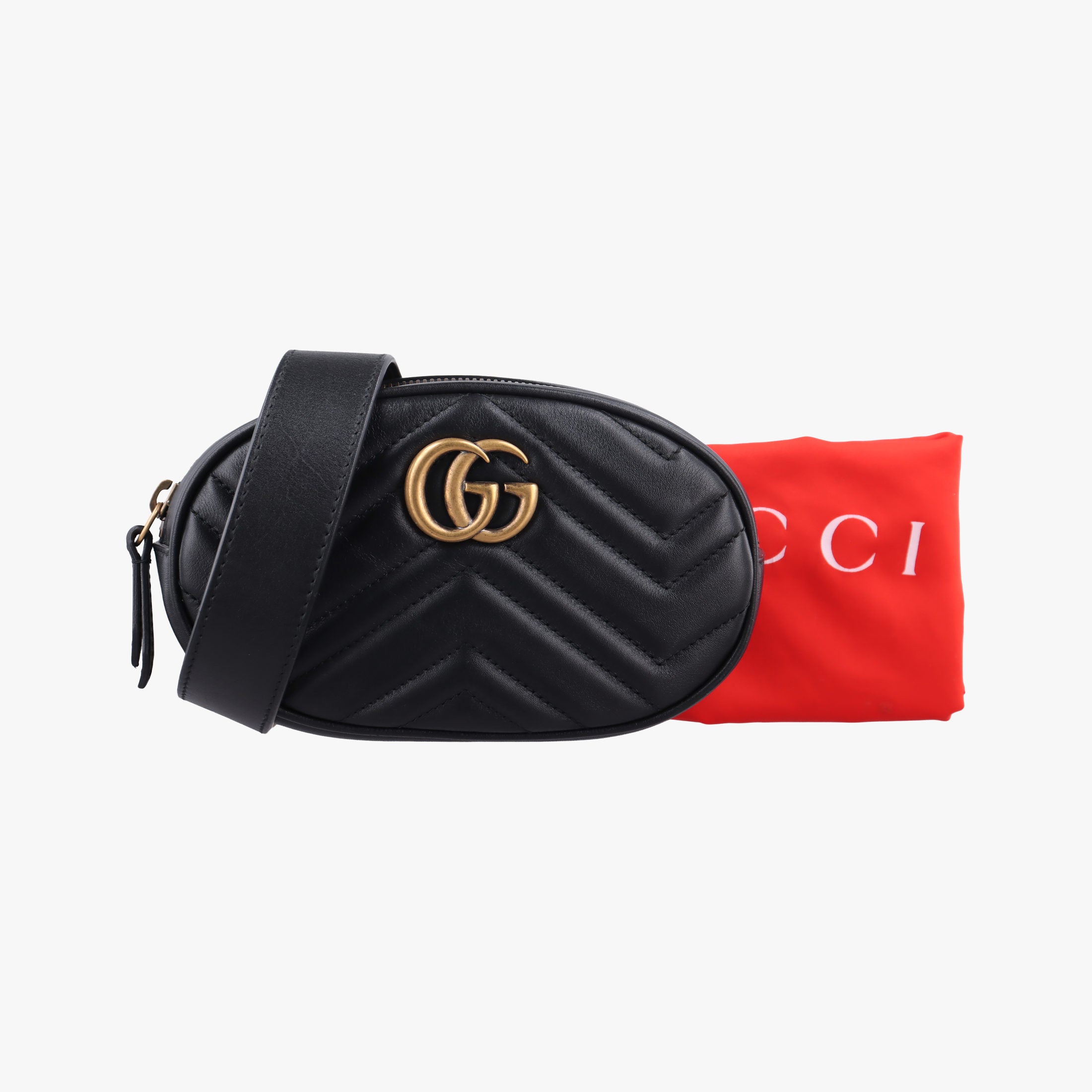 Pre-owned Gucci GG Marmont Black Leather 476434 bum bag/waist bag | stylenewstar