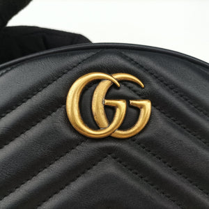 Pre-owned Gucci GG Marmont Black Leather 476434 bum bag/waist bag | stylenewstar