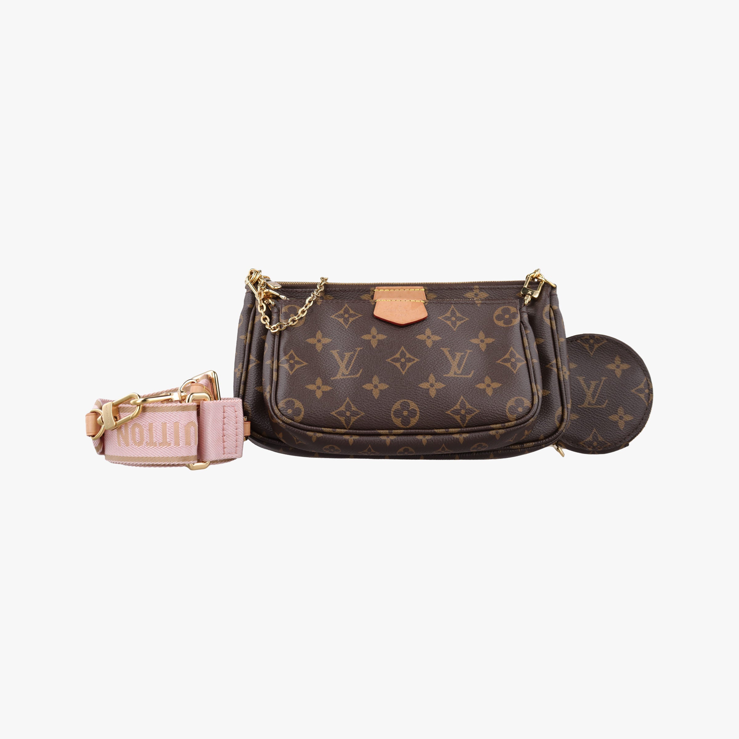 Pre-owned Louis Vuitton MULTI POCHETTE ACCESSOIRES MARRON×ROSE CLAIRE Monogram Canvas M44840 shoulderbag | stylenewstar