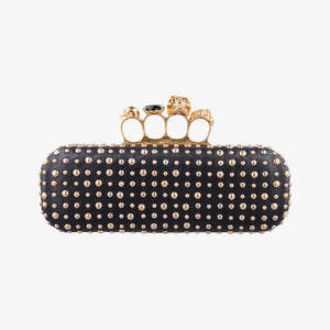 Pre-owned Alexander McQueen Four Ring Black Leather  shoulderbag | stylenewstar
