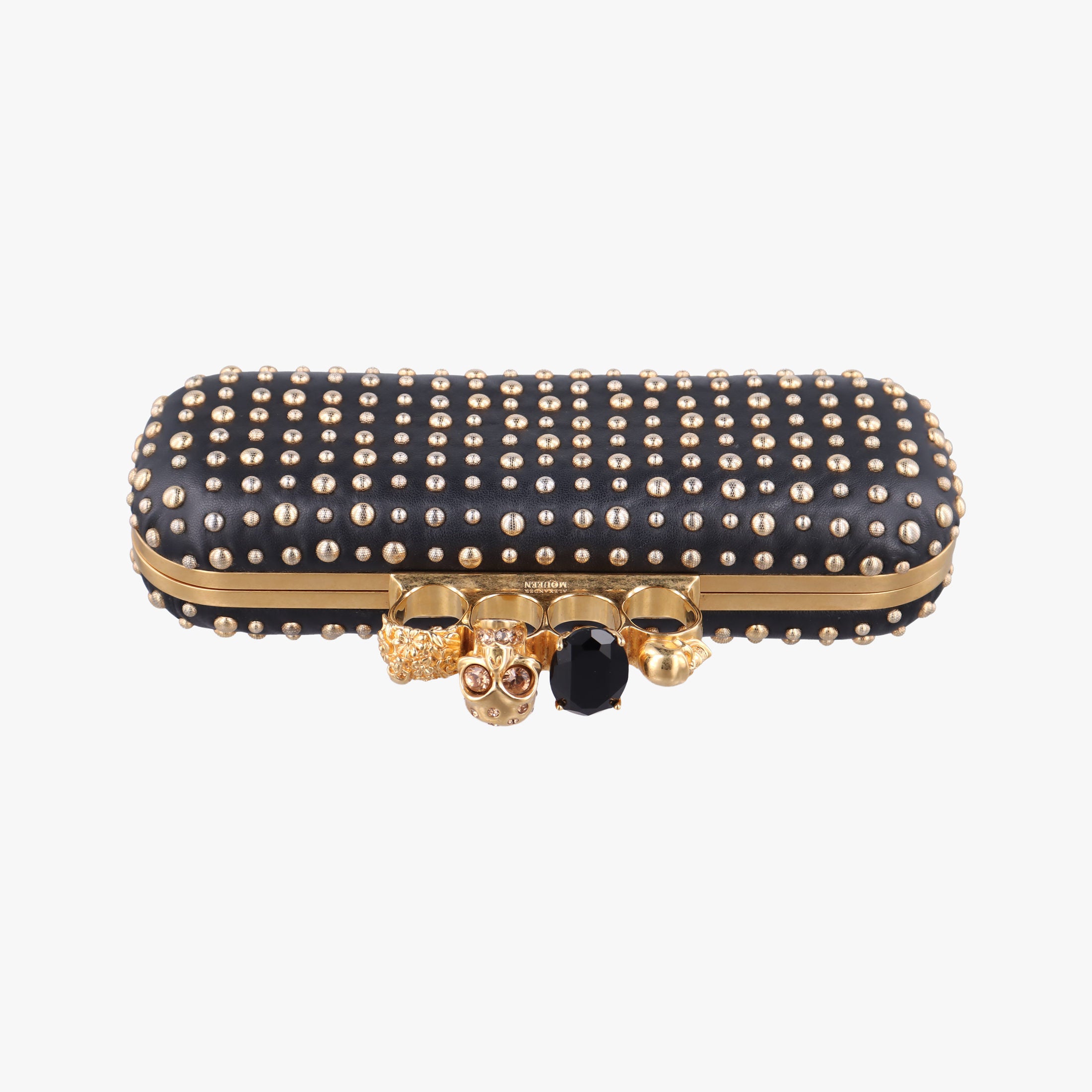 Pre-owned Alexander McQueen Four Ring Black Leather  shoulderbag | stylenewstar