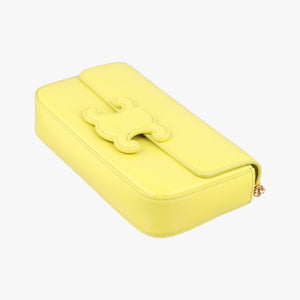 Pre-owned Celine Triomphe Chain Yellow Leather  shoulderbag | stylenewstar