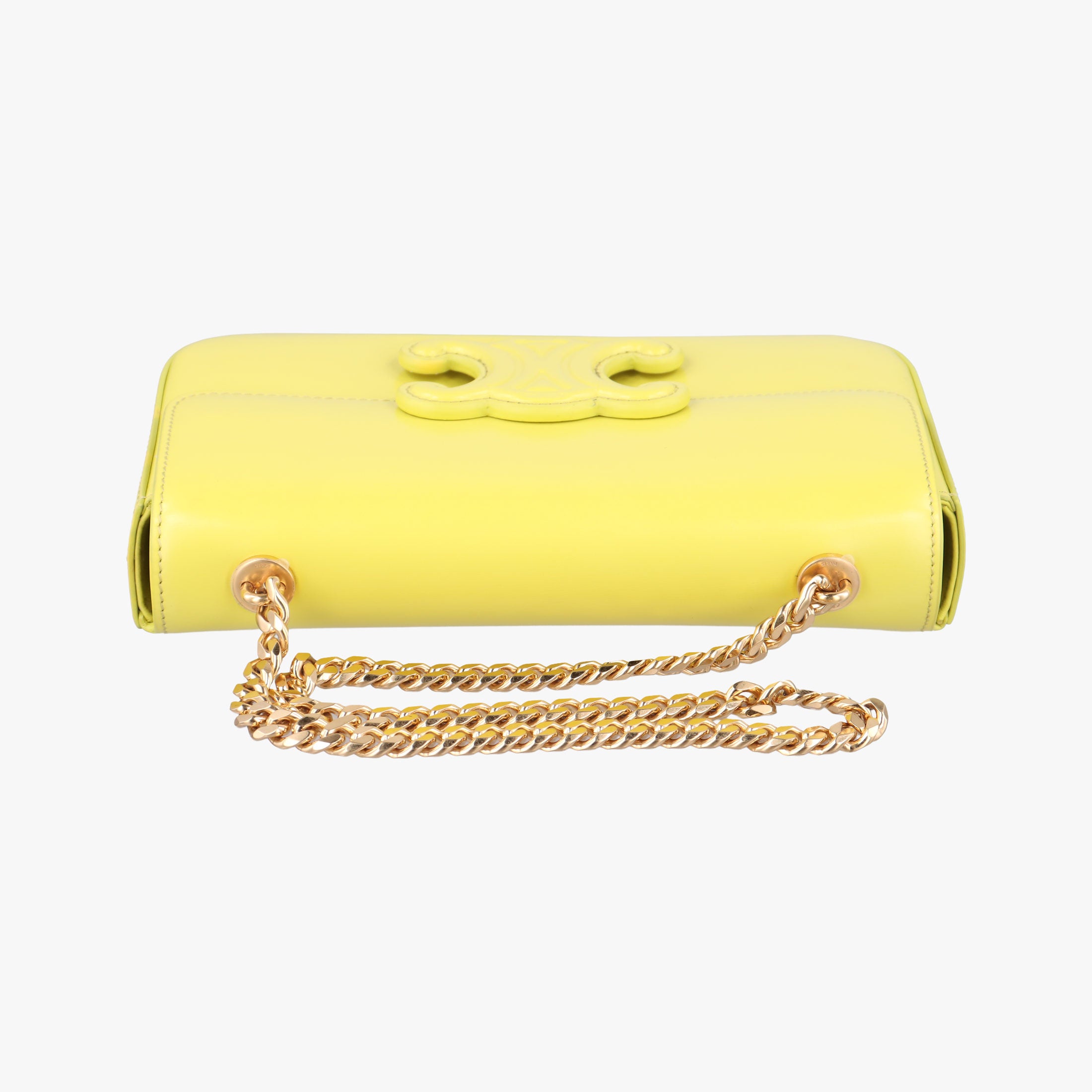 Pre-owned Celine Triomphe Chain Yellow Leather  shoulderbag | stylenewstar