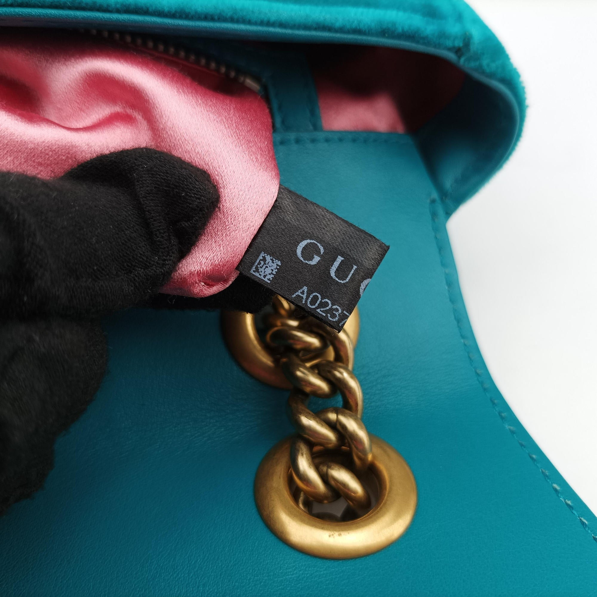 Pre-owned Gucci GG Marmont Blue velour 443497 shoulderbag | stylenewstar