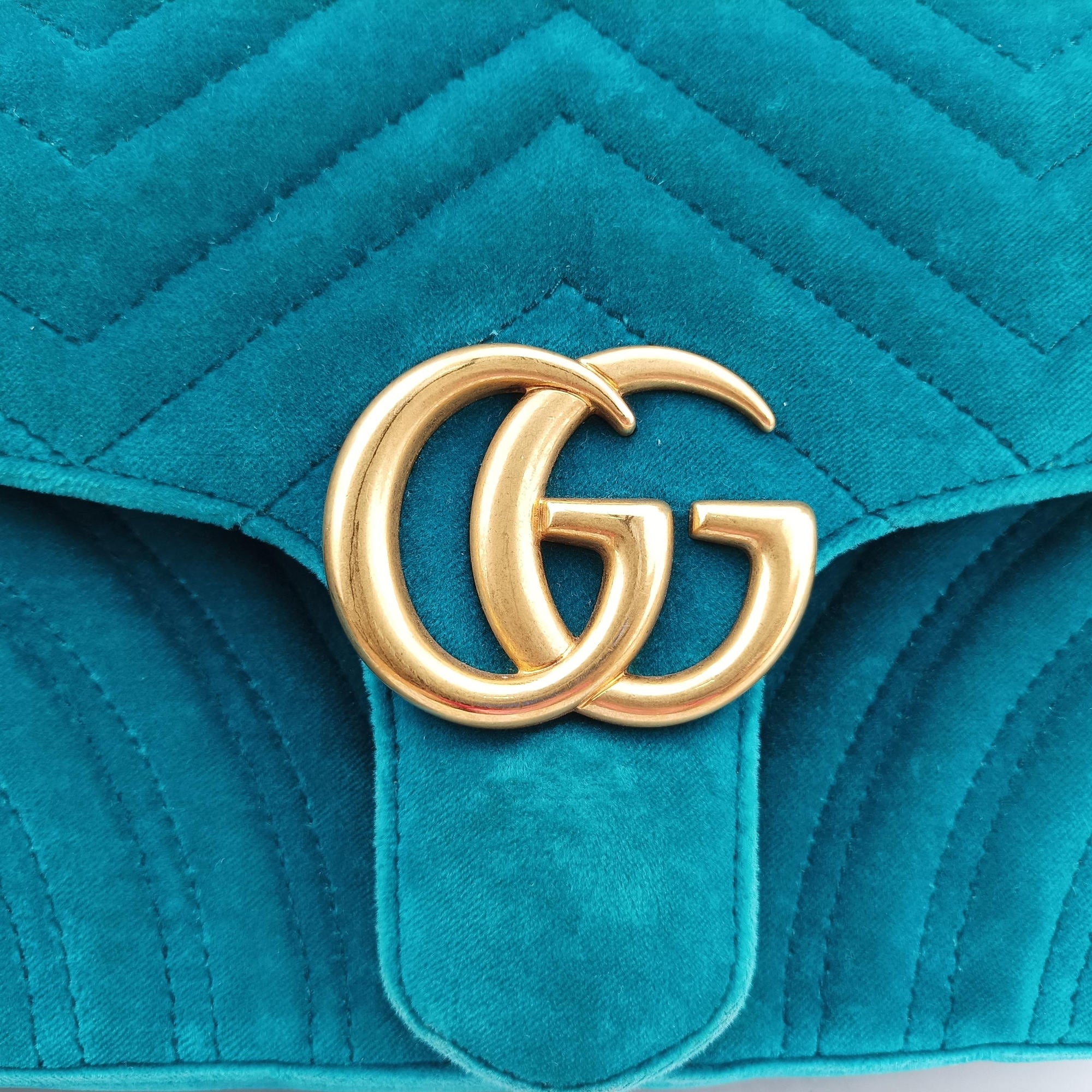 Pre-owned Gucci GG Marmont Blue velour 443497 shoulderbag | stylenewstar