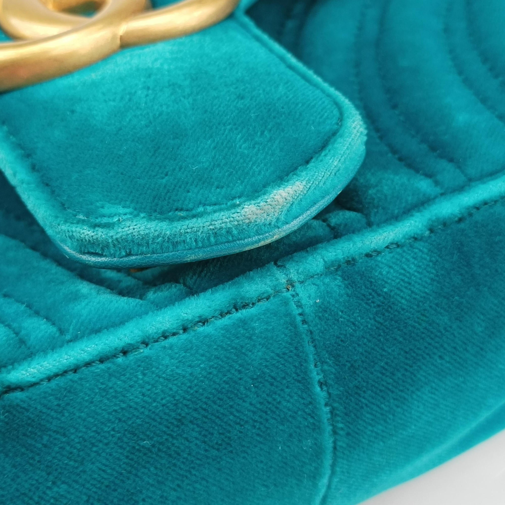 Pre-owned Gucci GG Marmont Blue velour 443497 shoulderbag | stylenewstar
