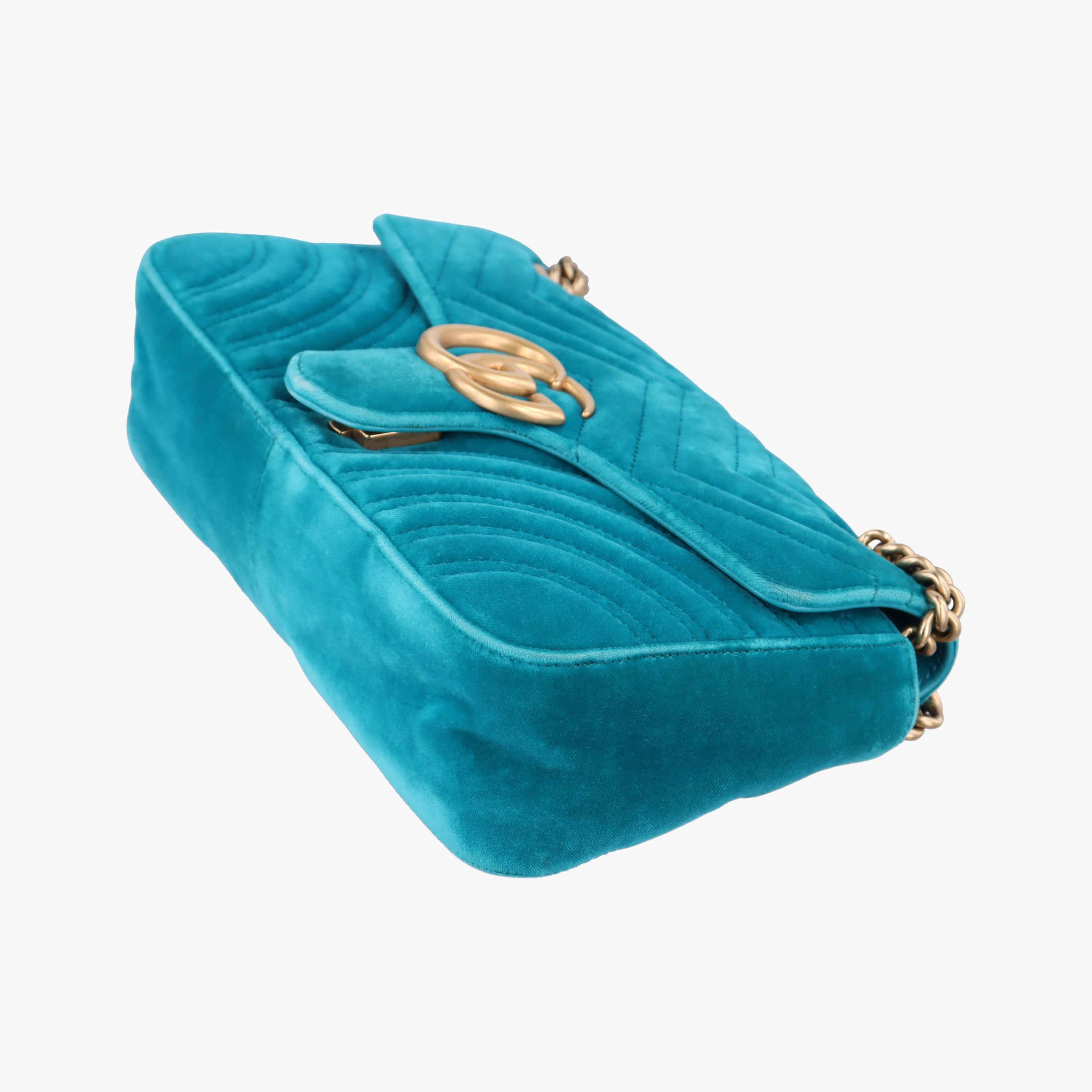Pre-owned Gucci GG Marmont Blue velour 443497 shoulderbag | stylenewstar