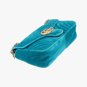 Pre-owned Gucci GG Marmont Blue velour 443497 shoulderbag | stylenewstar