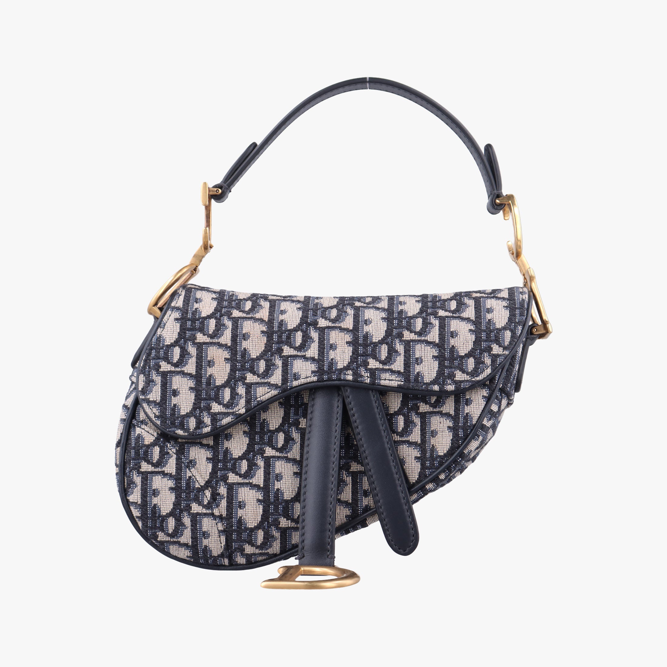 Secondhand Christian Dior Saddle Navy Jacquard × Leather  shoulderbag | stylenewstar