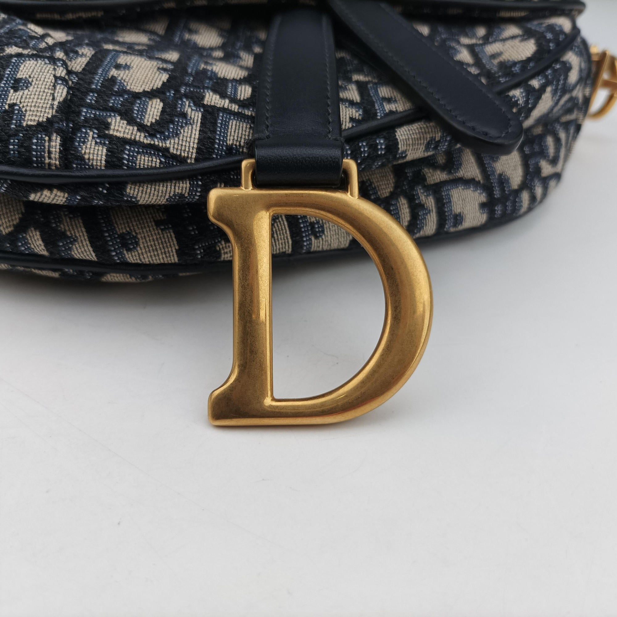Secondhand Christian Dior Saddle Navy Jacquard × Leather  shoulderbag | stylenewstar