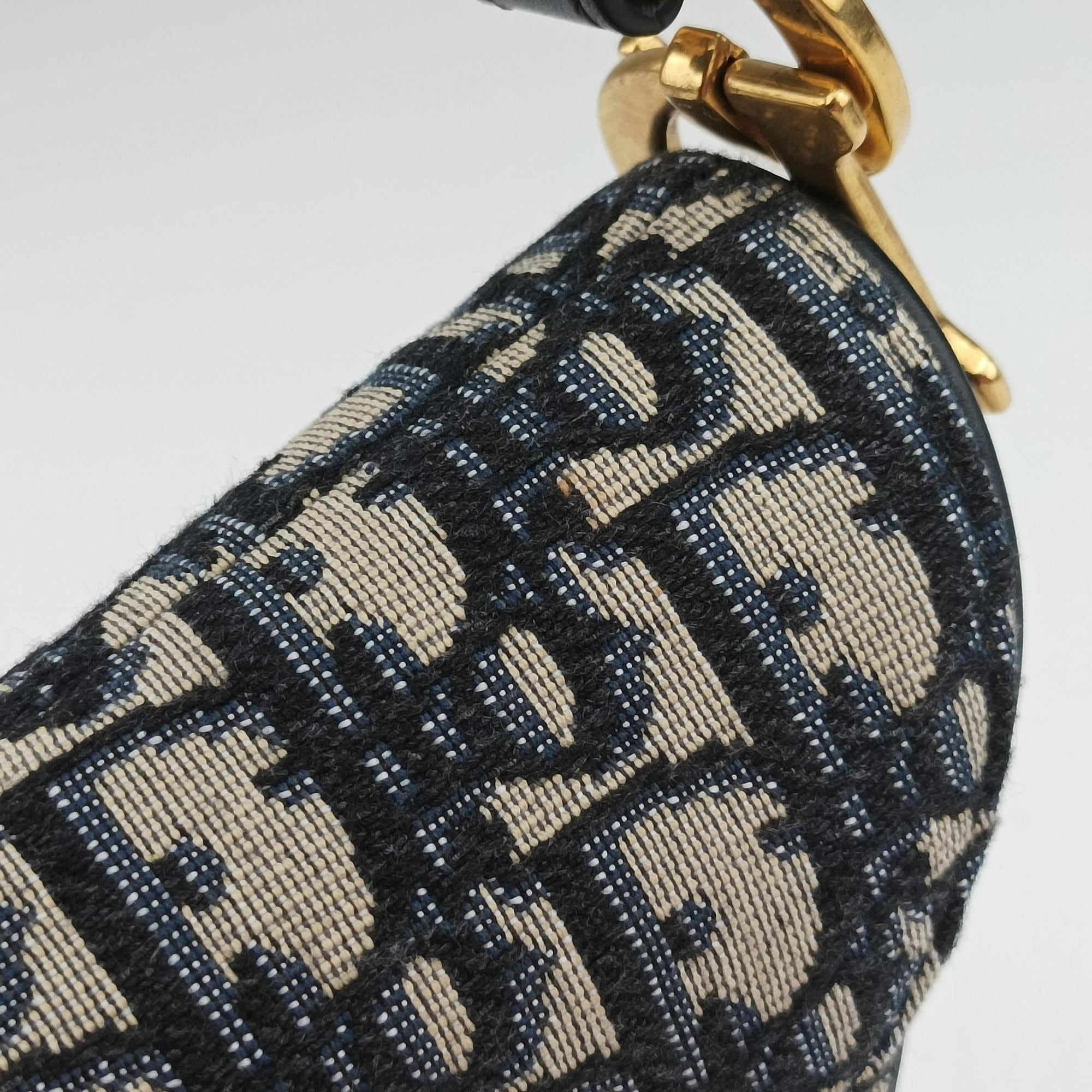 Secondhand Christian Dior Saddle Navy Jacquard × Leather  shoulderbag | stylenewstar