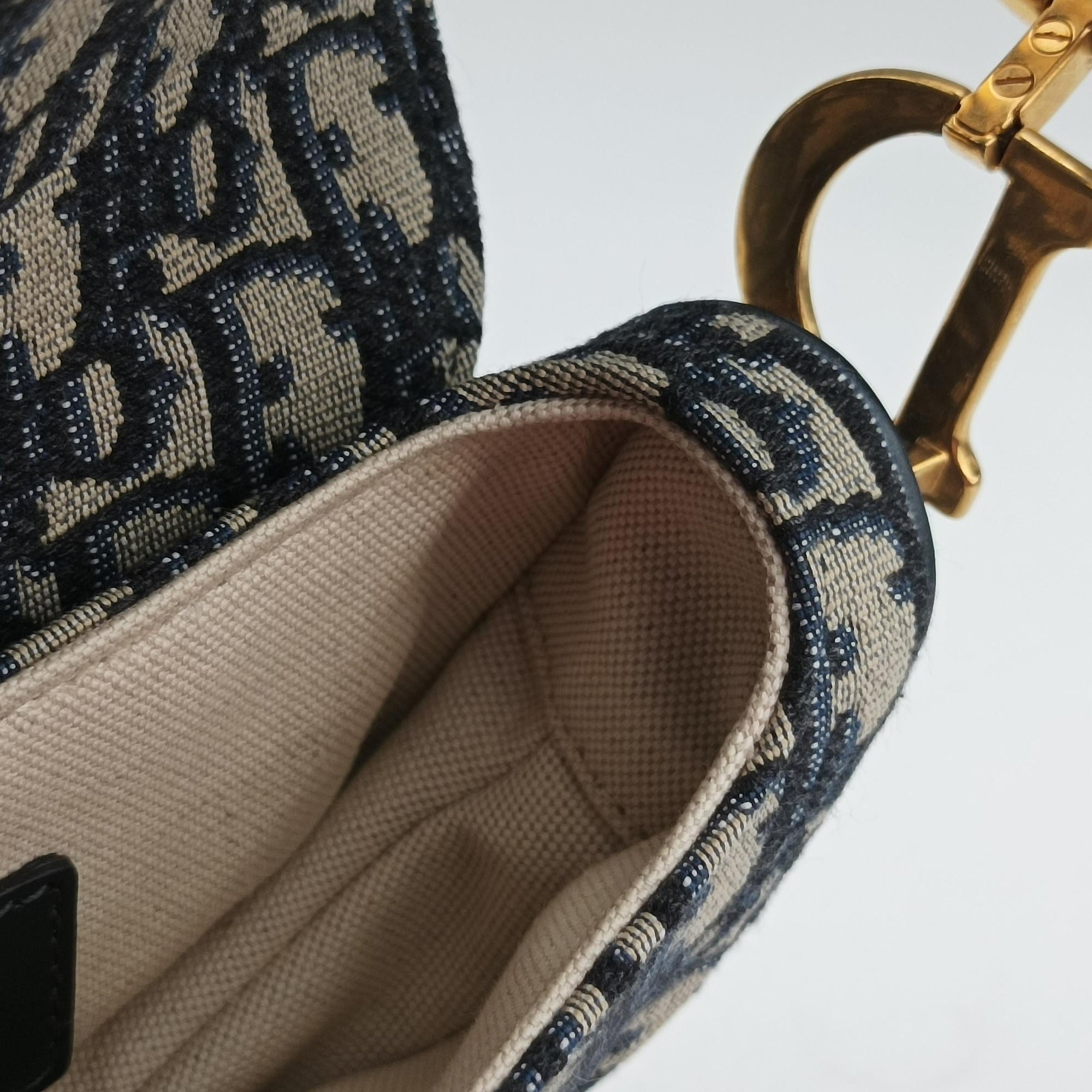 Secondhand Christian Dior Saddle Navy Jacquard × Leather  shoulderbag | stylenewstar