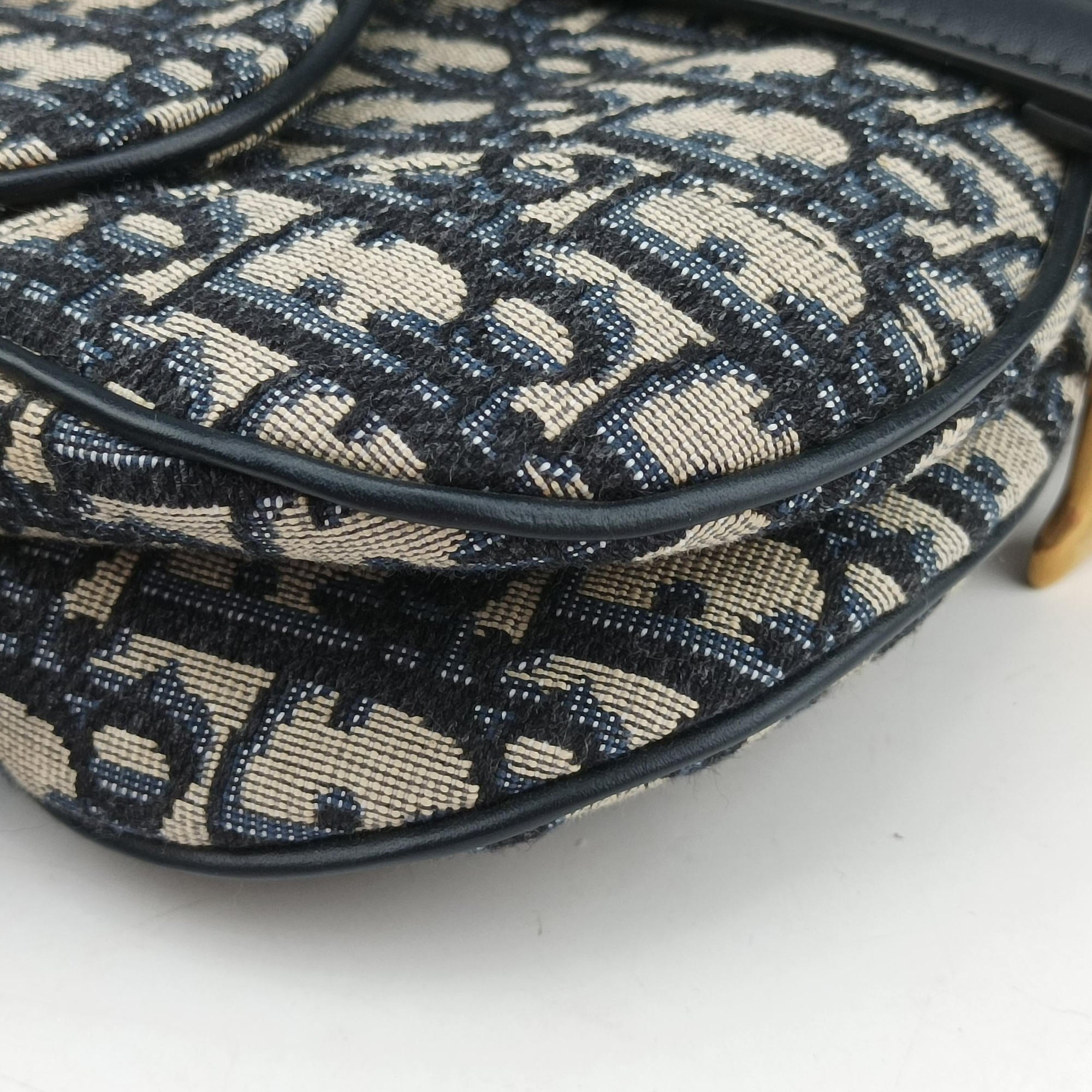 Secondhand Christian Dior Saddle Navy Jacquard × Leather  shoulderbag | stylenewstar