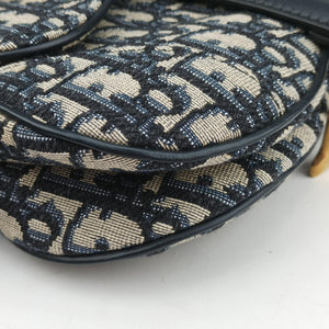 Secondhand Christian Dior Saddle Navy Jacquard × Leather  shoulderbag | stylenewstar